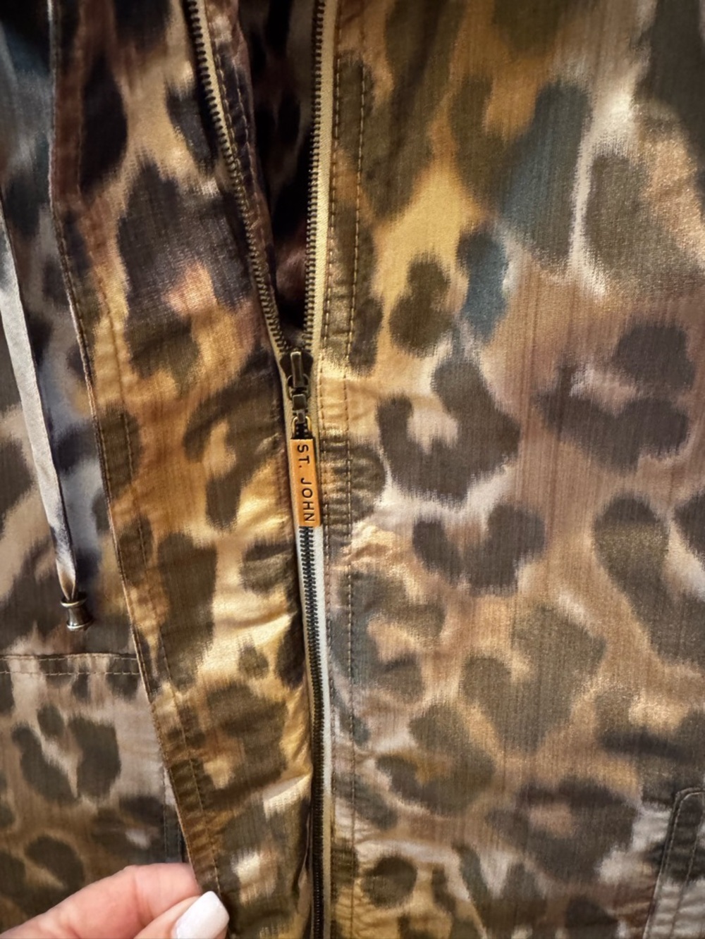 St. John Sport Leopard Satin Jacket - Brown Animal Print - Picture 3 of 6